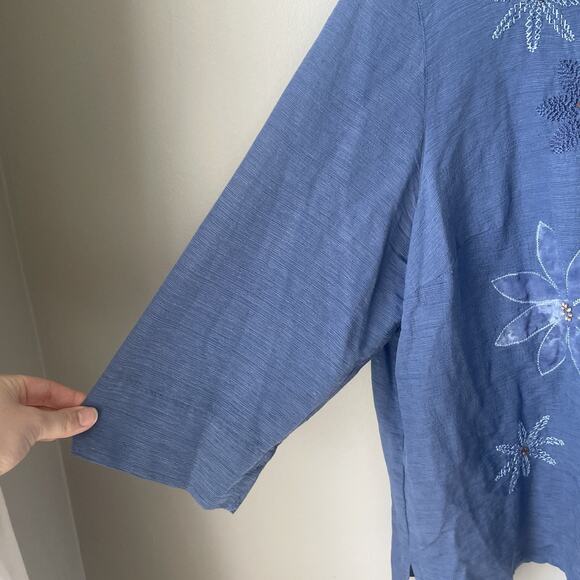 Alfred Dunner Women 100% Silk Shirt Plus‎ Size 20W Floral Office Beaded Blue - Picture 11 of 12